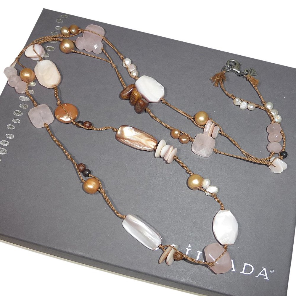 Silpada N1428 Rose Quartz Pink Pearl Silk Long Necklace